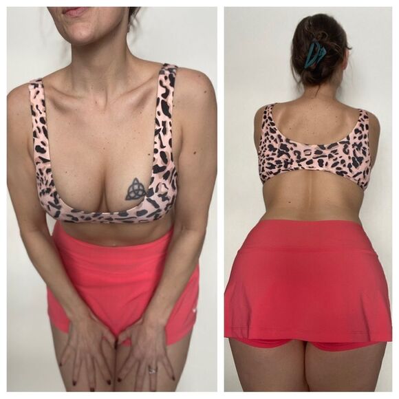 SHEIN Bikini Top Blush Leopard Peach Medium Peekaboo Beach Vacation - Picture 6 of 9
